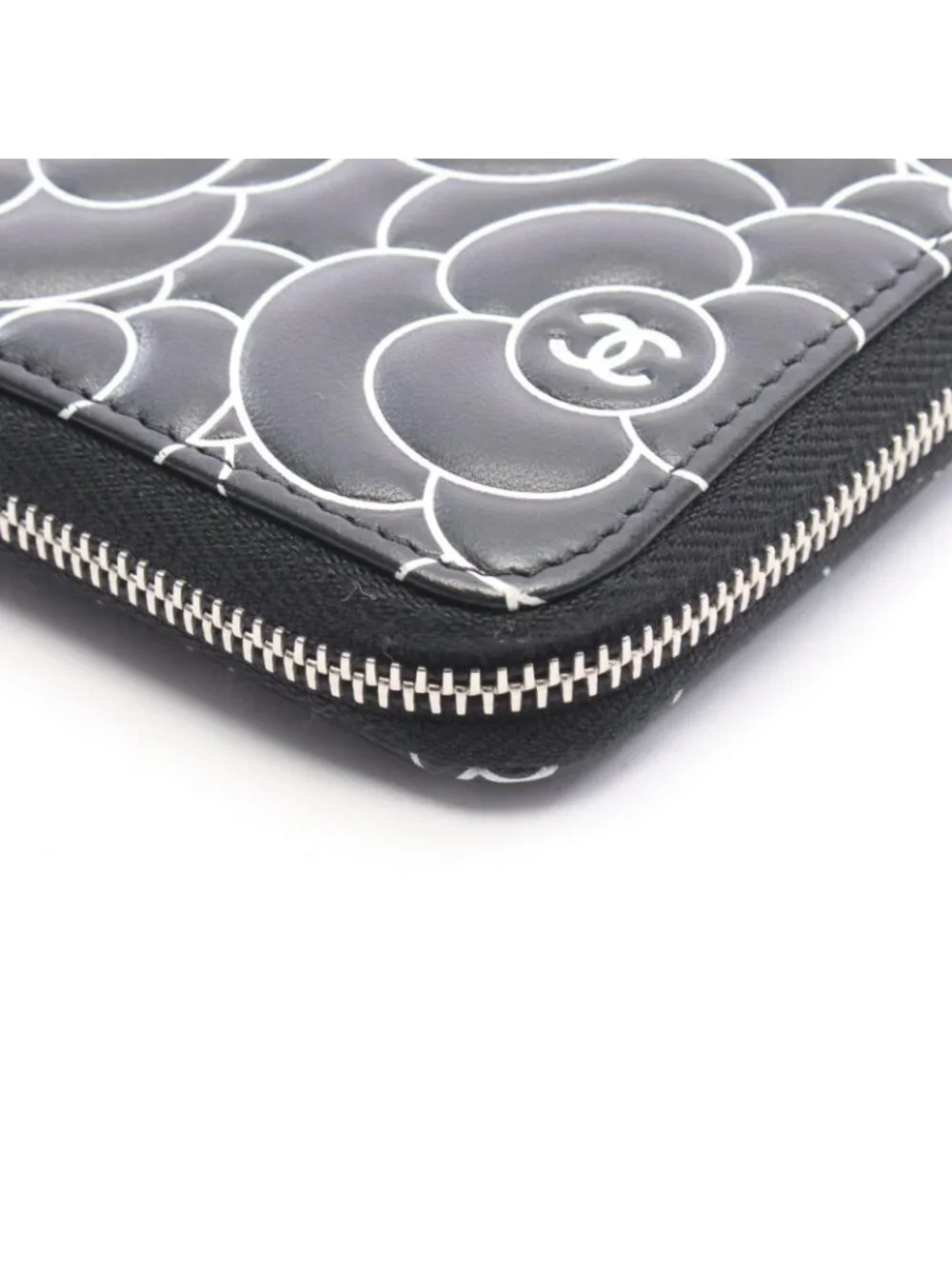 Chanel Round Wallet Camellia Black Leather